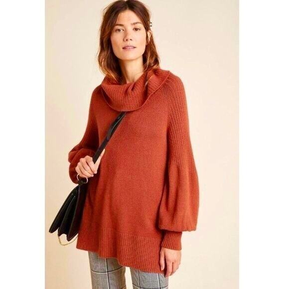 Anthropologie Rust Brown Paloma Cowl Neck Tunic Sweater Small - Picture 1 of 8